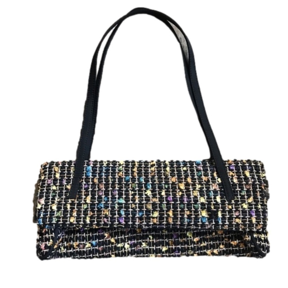 Vintage Far Nine multi pocket color flecked tweed clutch purse bag